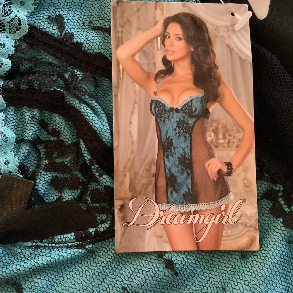 Valentine’s Lingerie Black stretch mesh chemise with aqua center